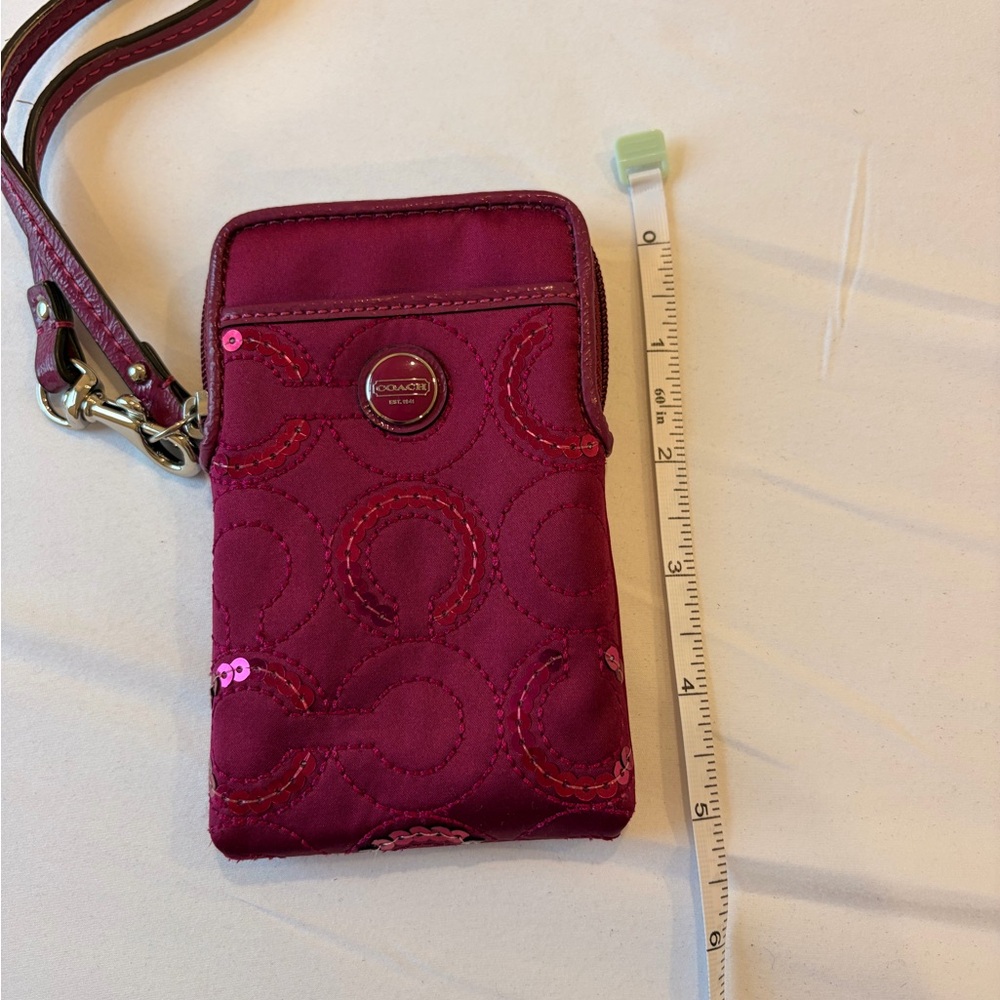 Coach Burgundy Quilted Sequin Phone Wristlet